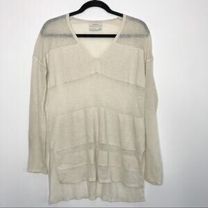 Aritzia Babaton XSmall XS Cream Wool Linen Striped Sweater V Neck Semi Sheer Top